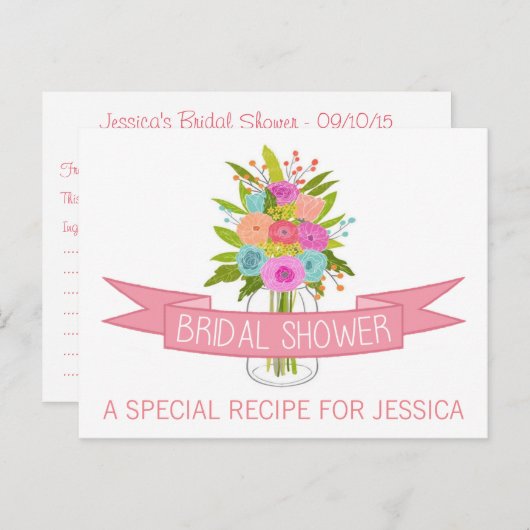 Floral Mason Jar Vrijgezellenfeest Recept Kaarten (Voorkant / Achterkant)