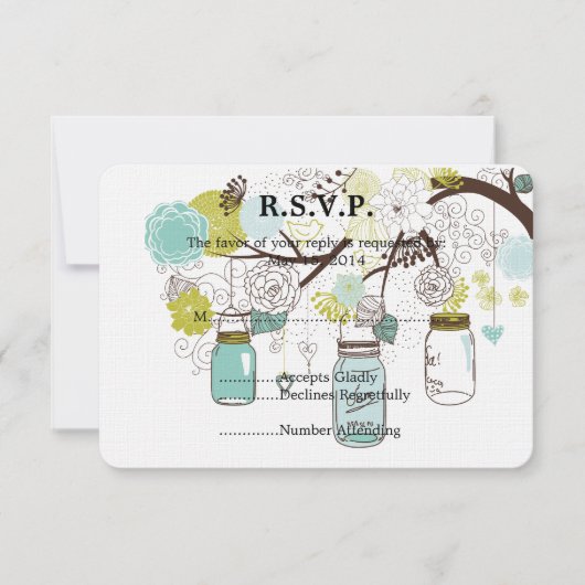 Floral Mason Jars Bruiloft RSVP (Voorkant)