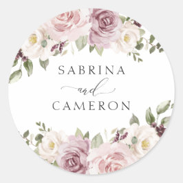 Floral Mauve Blush Elegante Huwelijksenvelop Afdic Ronde Sticker