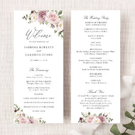 Floral Mauve Blush groen Elegant Script bruiloft Programma