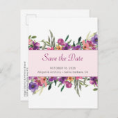 Floral Mauve Botanische Waterverf Save the Date Aankondigingskaart (Voorkant / Achterkant)