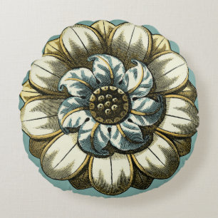  Floral Medallion op lichtblauwe achtergrond Rond Kussen