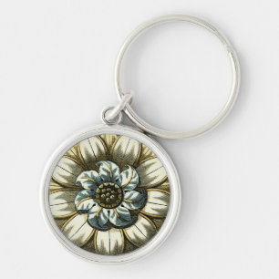  Floral Medallion op lichtblauwe achtergrond Sleutelhanger