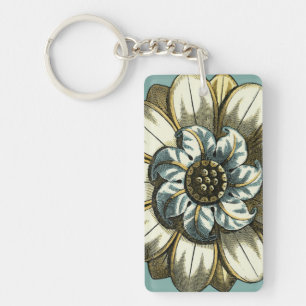 Floral Medallion op lichtblauwe achtergrond Sleutelhanger