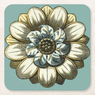 Floral Medallion op lichtblauwe achtergrond Vierkante Kartonnen Onderzetter