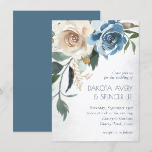 Floral meer   Dusty Blue Denim Cream Wedding Kaart