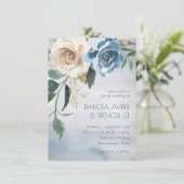 Floral meer | Dusty Blue en Off White Wedding Kaart (Staand voorkant)