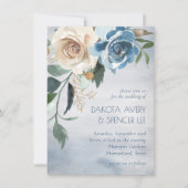 Floral meer | Dusty Blue en Off White Wedding Kaart (Voorkant)