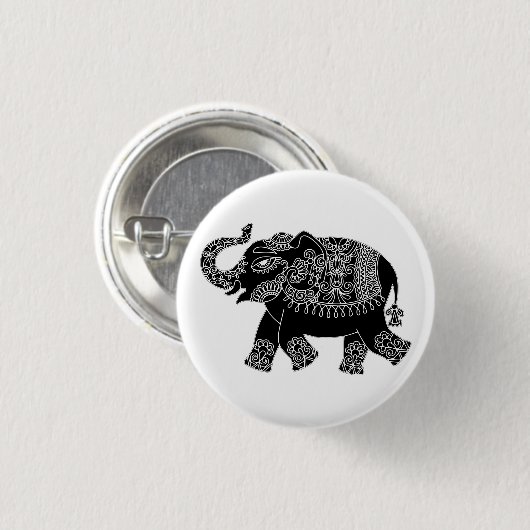 Floral Mehedi Elephant Pin Button (Voorkant /achterkant)