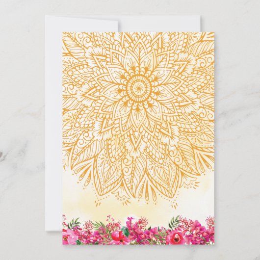Floral Mehndi Night Ceremony Indiase bruiloft Kaart (Achterkant)