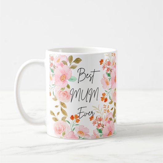 Floral Meilleure maman Jamais Mug | Elégante Coupe (Gauche)