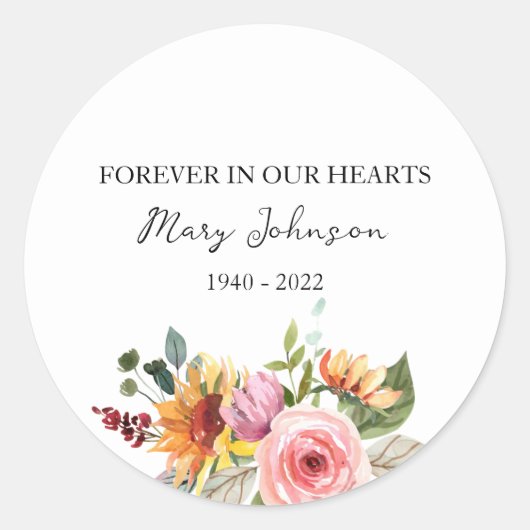 Floral Memorial Funeral Ronde Sticker (Voorkant)