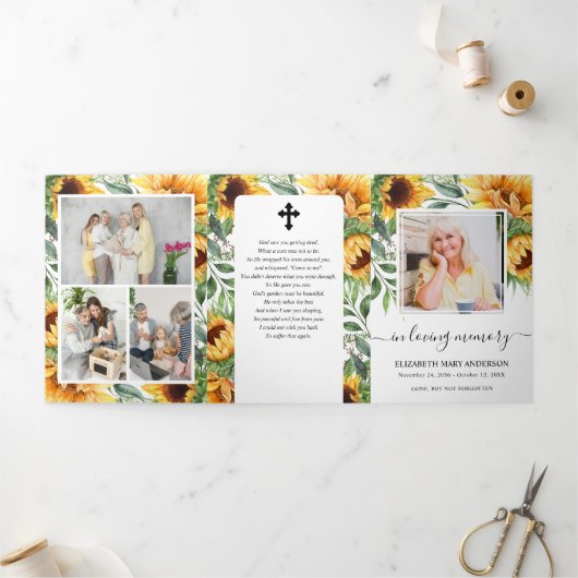 Floral Memorial Funeral Waterverf Drieluik Programma (Buitenkant)