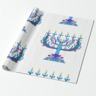 floral menorah hanukkah cadeaupapier