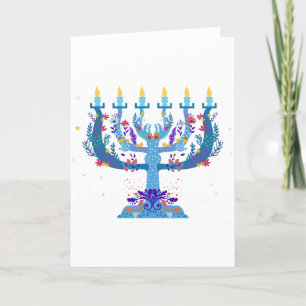 floral menorah hanukkah feestdagen kaart