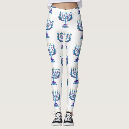 floral menorah hanukkah leggings (Voorkant)