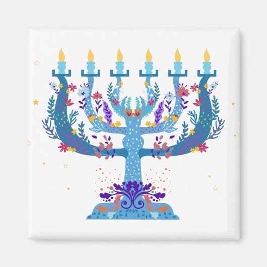 floral menorah hanukkah magneet (Voorkant)