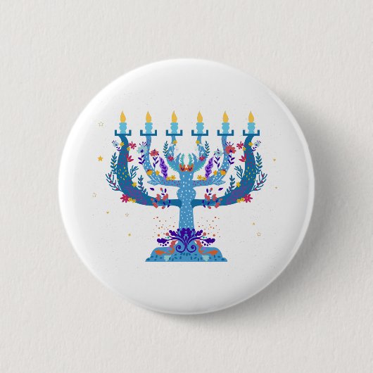 floral menorah hanukkah ronde button 5,7 cm (Voorkant)
