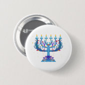 floral menorah hanukkah ronde button 5,7 cm (Voorkant /achterkant)