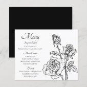 Floral Menu noir blanc Rose Fleurs Mariage (Devant / Derrière)