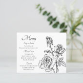 Floral Menu noir blanc Rose Fleurs Mariage (Debout devant)