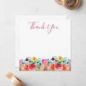 Floral Merci Cartes Rose Rouge Bleu Jaune (Devant/Arrière en situation)