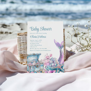 Floral Mermaid Tail Starfish Baby shower Kaart