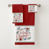 Floral Merry Christmas Bath Towel Set (En situation)