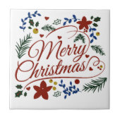 Floral Merry Kerstmis Tegeltje (Voorkant)