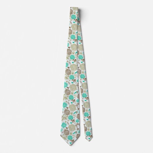 Floral met bruin en groen patroonretro stropdas (Voorkant)