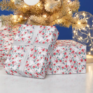 Floral met kerst rode turkooizen botanisch patroon cadeaupapier
