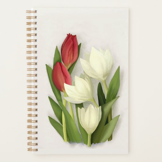 Floral met rode en witte tulpen planner (Voorkant)