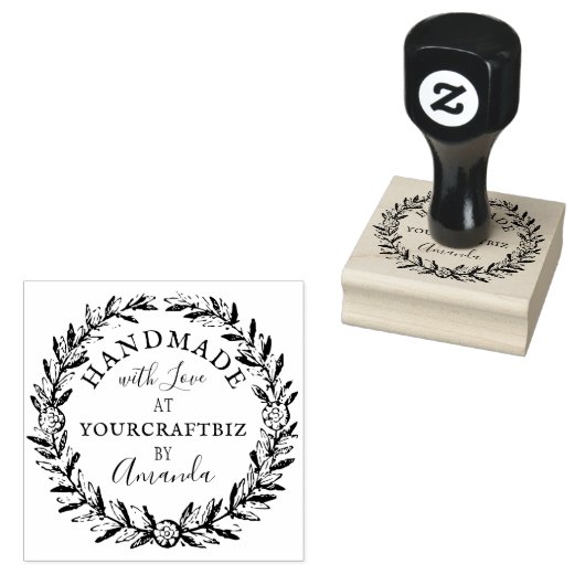 Floral met rustic boho Handmade with Love Rubbe Rubberstempel (Gestempeld)