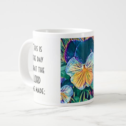 Floral met Scripture Verse, Waterverf Pansy Extra Grote Beker (Voorkant links)