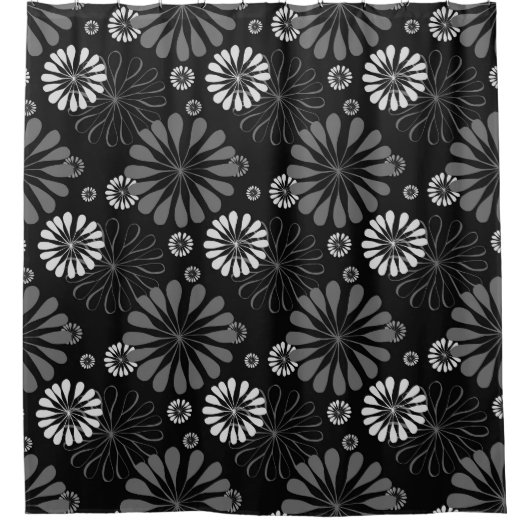 Floral met zwarte en witte retro douchegordijn (Voorkant)