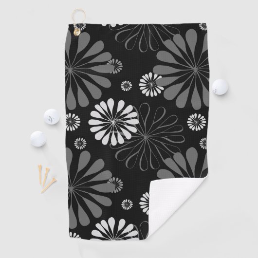 Floral met zwarte en witte retro golfhanddoek (Insitu)
