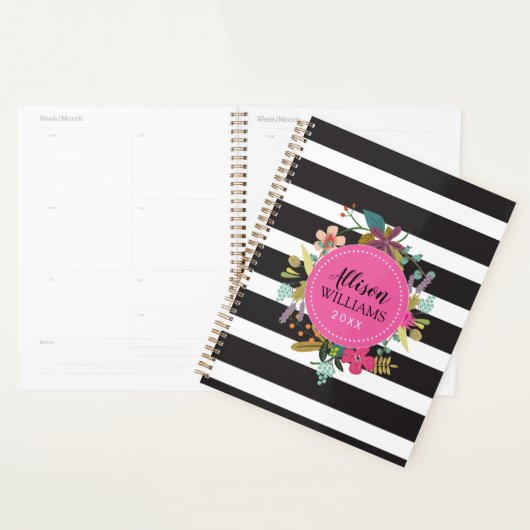 Floral met zwarte en witte strepen planner (Display)