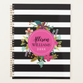 Floral met zwarte en witte strepen planner (Voorkant)