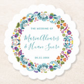 Floral Mexican Style Personalized Wedding Kartonnen Onderzetters (Voorkant)