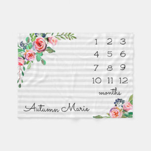 Floral Milestone Baby Blanket Fleece Deken