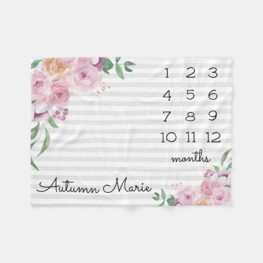 Floral Milestone Baby Blanket Fleece Deken (Voorkant (Horizontaal))