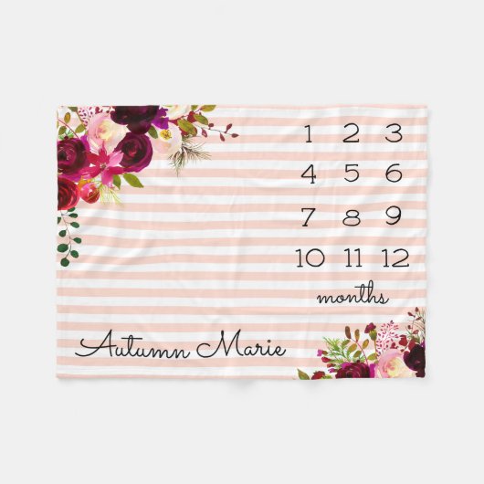 Floral Milestone Baby Blanket Fleece Deken (Voorkant (Horizontaal))