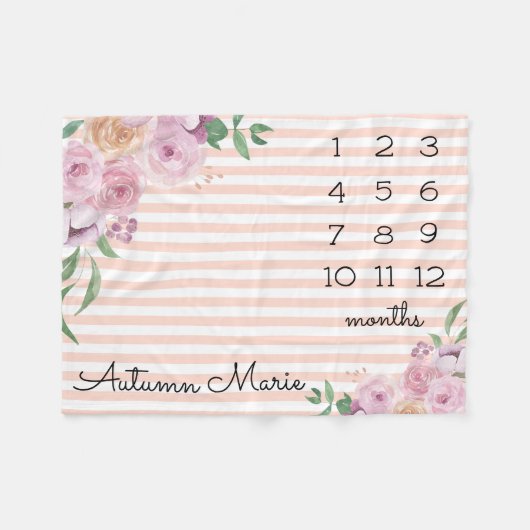 Floral Milestone Baby Blanket Fleece Deken (Voorkant (Horizontaal))