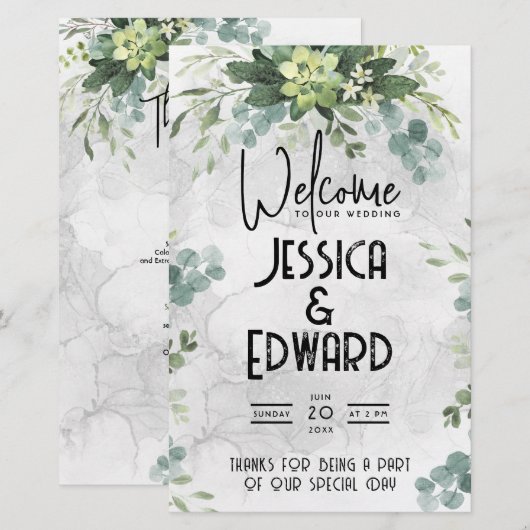 Floral minimal groene Elegant Wedding Waterverf (Voorkant / Achterkant)