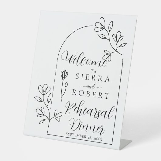 Floral Minimal Rehearsal Dinner Welcome Reclamebord Met Voetstuk (Voorkant)
