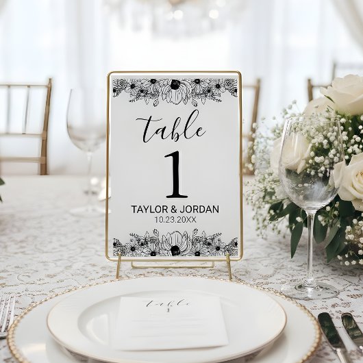 Floral Minimalist Botanical Wedding Table Number  Kaart