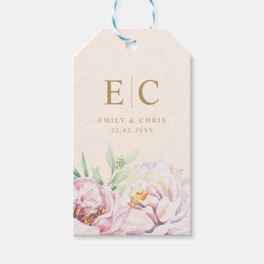 Floral minimalistisch Monogram Wedding Gift Label Cadeaulabel (Voorkant)
