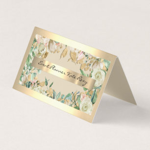 Floral Mint Green Faux Gold Event Planner Beauty Visitekaartjes