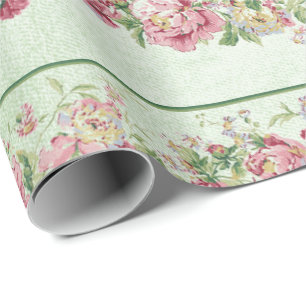 Floral Mint Green Rozen Roze pap Cadeaupapier