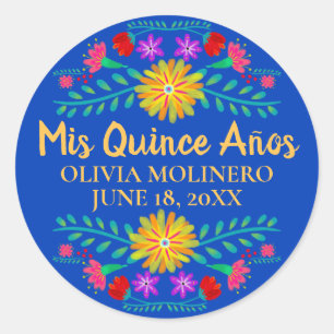 Floral Mis Quince Anos Royal Blue Mexican Ronde Sticker